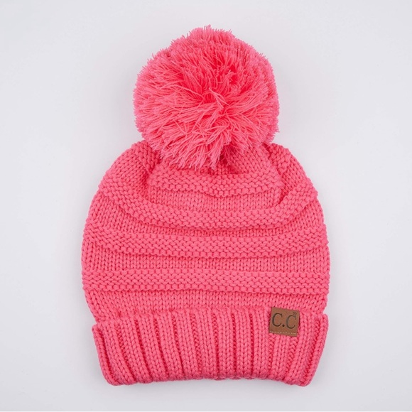 CC Accessories - CC Pink slouchy knit beanie with Pom